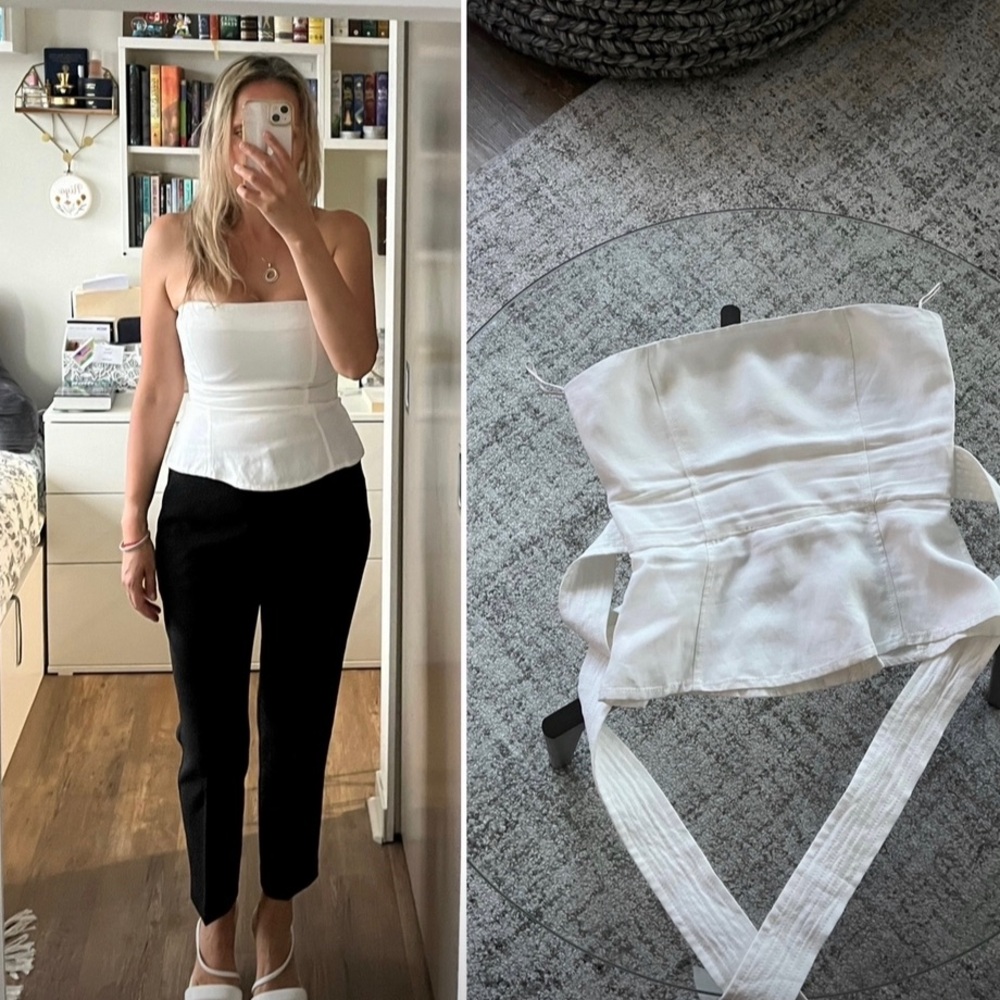 Aritzia White Strapless Peplum Tank Top